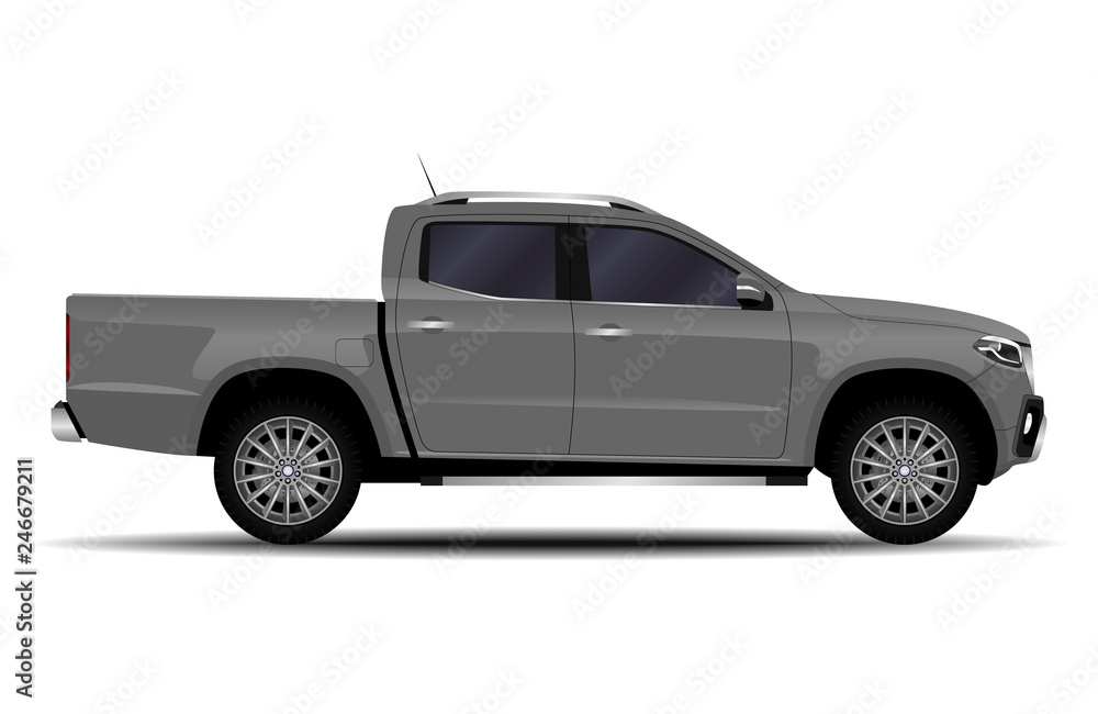 realistic car. truck, pickup. side view.