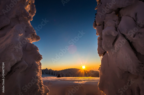 Fototapeta Naklejka Na Ścianę i Meble -  Winter trekking Beskidy mountains Rysianka