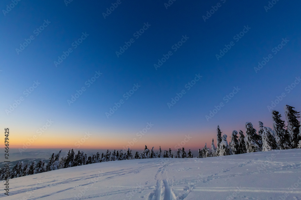 Winter trekking Beskidy mountains Rysianka Winter trekking Beskidy mountains Rysianka