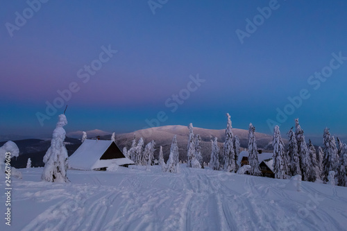 Fototapeta Naklejka Na Ścianę i Meble -  Winter trekking Beskidy mountains Rysianka
