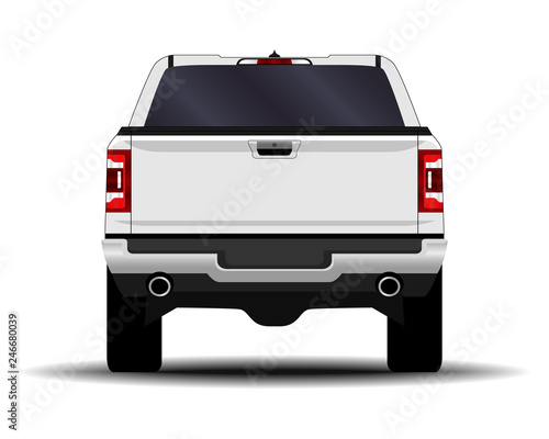 realistic car. truck, pickup. back view.