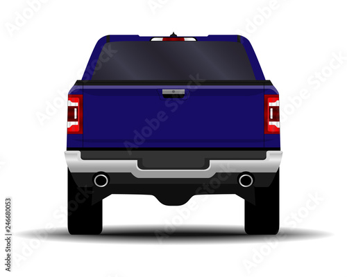 realistic car. truck, pickup. back view.