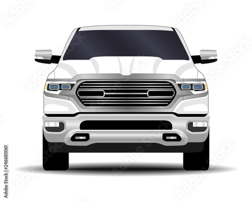realistic car. truck, pickup. front view.