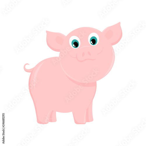 Vector illustration of cute cartoon pig isolated on white background.