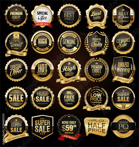 Retro vintage black and gold badges and labels collection 