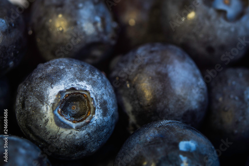 e up photograph of fresh organic blueberries with a shallow depth of focus