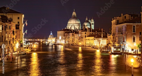 Italy beauty, night cathedral Santa Maria della Salute on Grand canal in Venice , Venezia