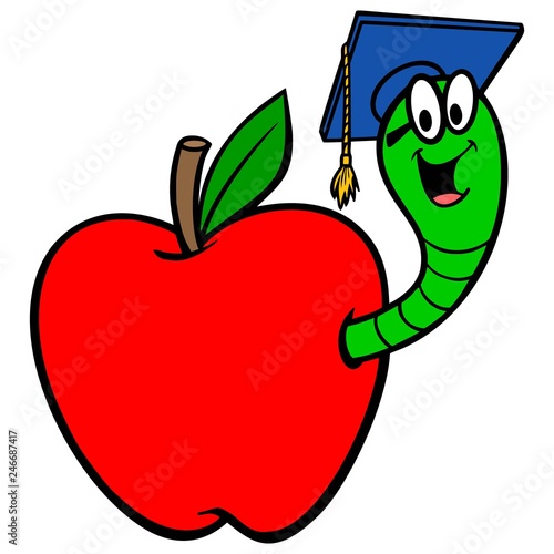 Bookworm in Apple - A vector cartoon illustration of a Bookworm in an Apple.