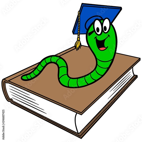 Bookworm and Book - A vector cartoon illustration of a Bookworm and a book.