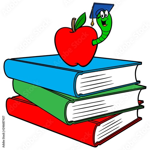 Bookworm and Books - A vector cartoon illustration of a Bookworm and some books.