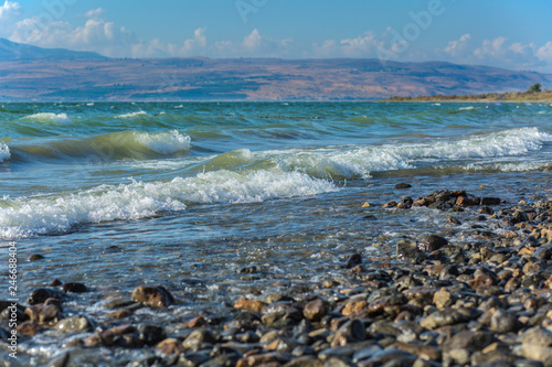 Sea of Galilee stone beach background