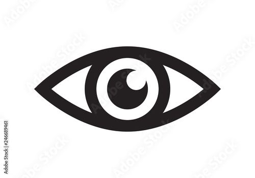 Eye icon, black isolated on white background, vector illustration.