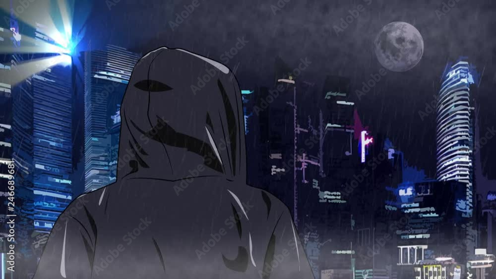 Encapuchado bajo la lluvia