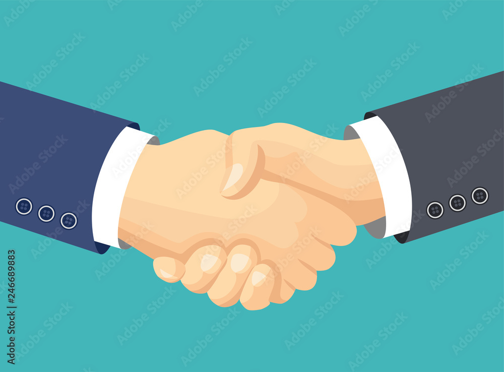 Handshake of business partners. Cooperation Agreement. Vector illustration in cartoon flat style. Handshake of business partners. Cooperation Agreement. Vector illustration in cartoon flat style.