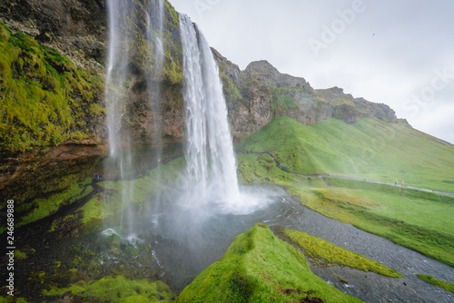 View on the famous Seljalandsfoss waterfall in south part of Iceland