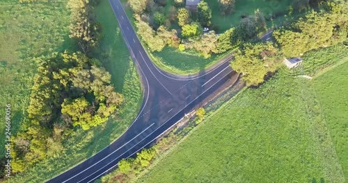 Arial footage of T intersection in country Victoria, Australia photo