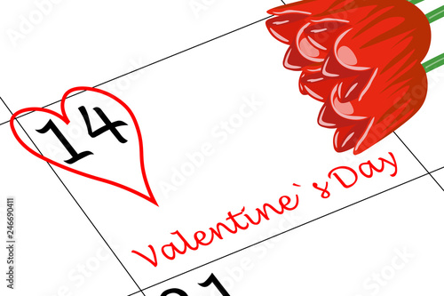 Valentin`s Tag Kalendertag mit Herz und Blumen