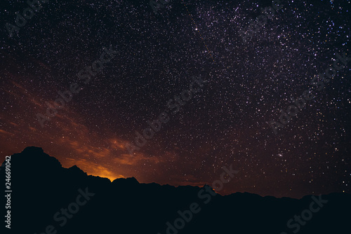 Night in Wadi Rum valley in Jordan, also known as valley of lights or valley of sand