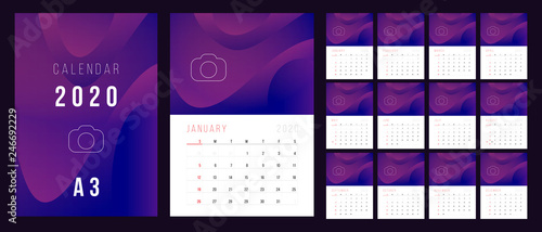 Calendar 2020. Week Starts on Sunday.