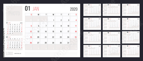 Calendar 2020 planner corporate template design annual set.