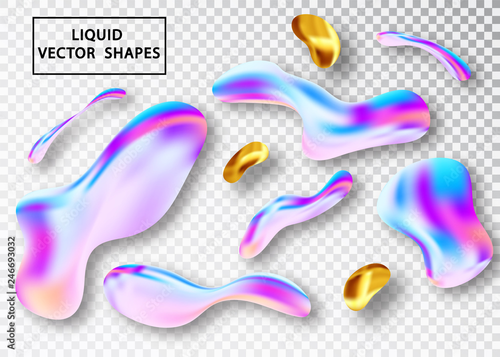 Fluid shape layout isolated template set. Colorful abstract shapes. Futuristic trendy dynamic elements. Liquid gradient elements for minimal banner, logo, social post. Vector illustration.