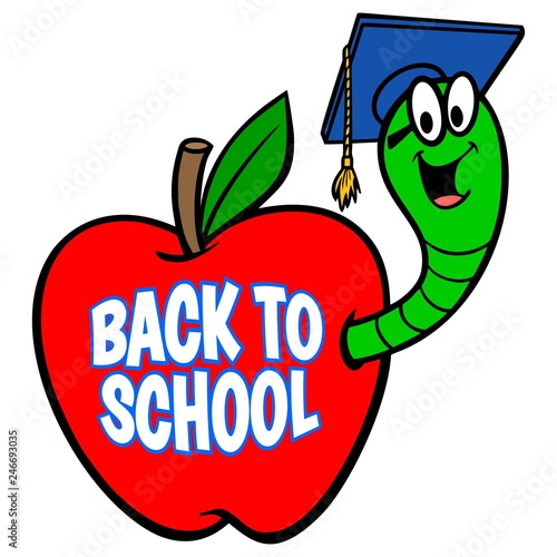 Bookworm Back to School Sign - A vector cartoon illustration of a Bookworm Back to School Sign.