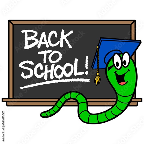 Bookworm and Blackboard - A vector cartoon illustration of a Bookworm and a blackboard.