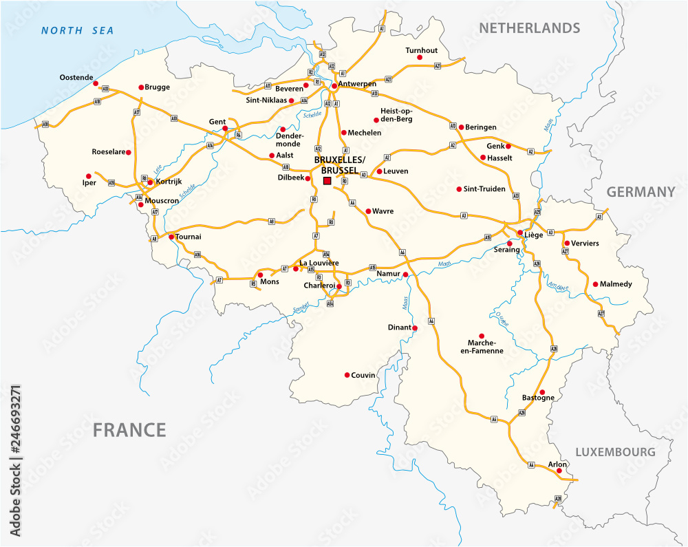 Belgium motorway vector map with labeling Belgium motorway vector map with labeling