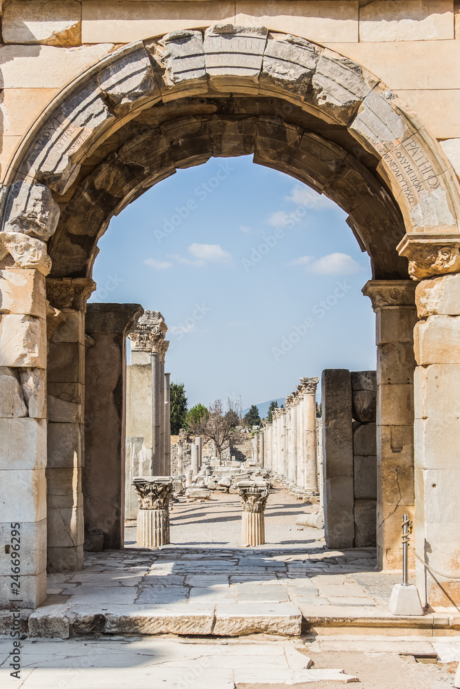 Roman columns and arches in Ephesus Turkey