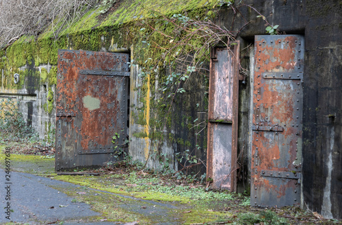 Rusting steel doors at Fort Worden - an abandonded WWI era military installation © Elaine
