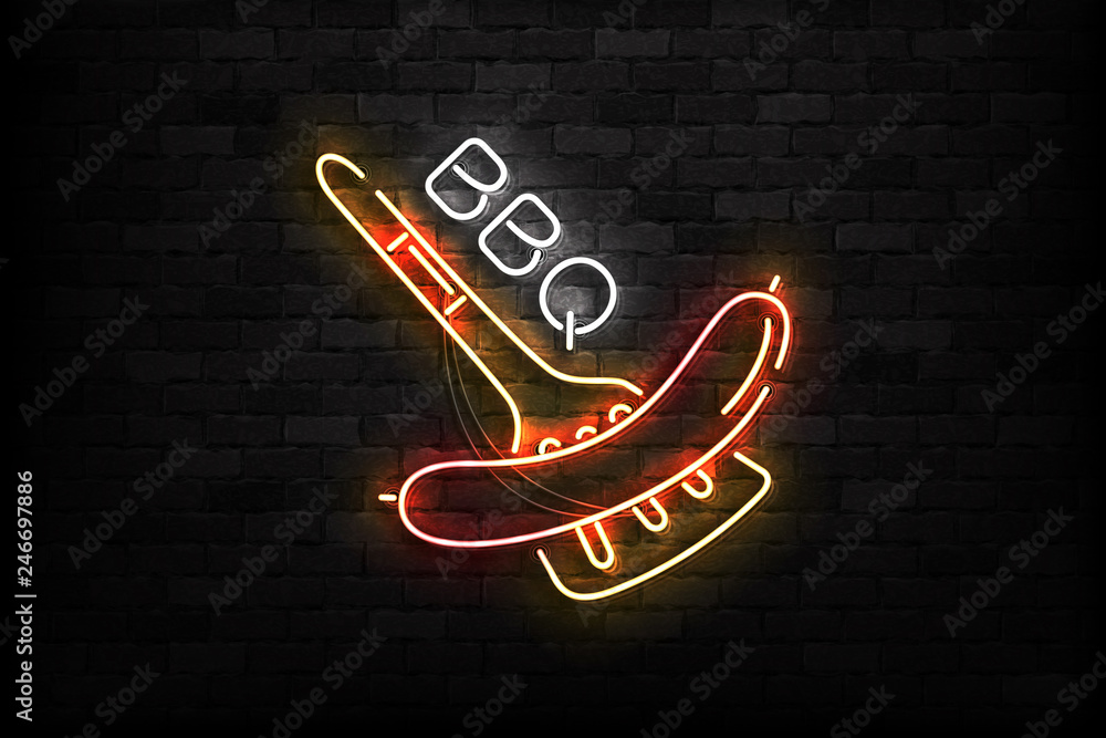 Vector realistic isolated neon sign of BBQ logo for template decoration