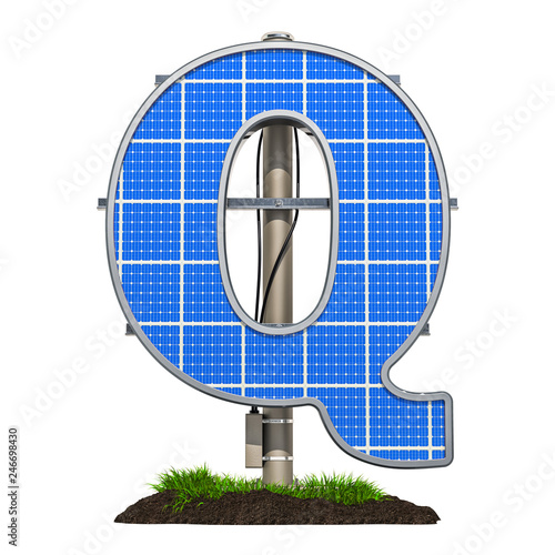 Alphabet letter Q. Solar panel in shaped of letter Q, 3D rendering