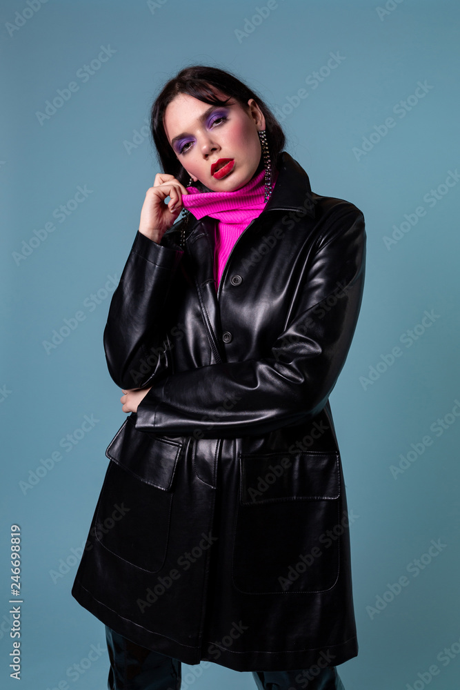 Portrait of styled professional model in leather jacket Portrait of styled professional model in leather jacket