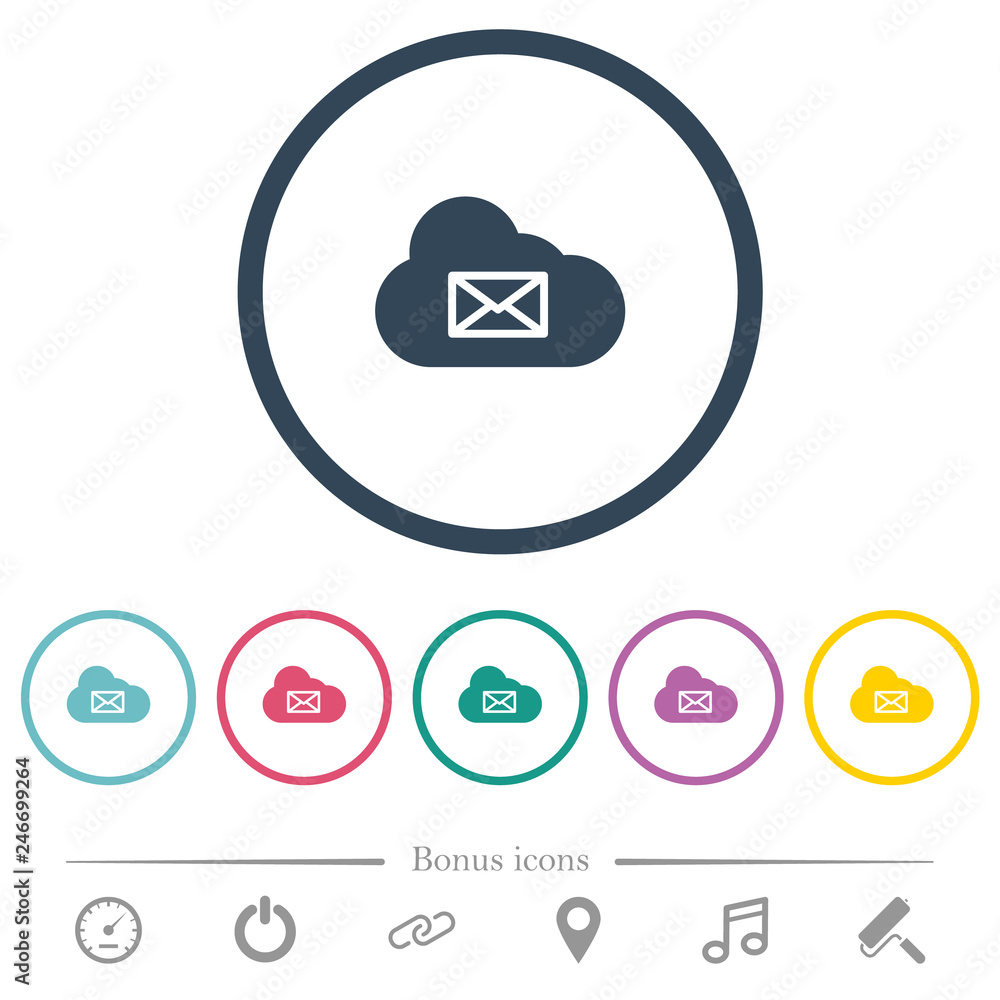 Cloud mail system flat color icons in round outlines Cloud mail system flat color icons in round outlines