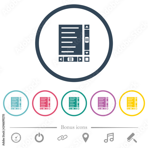 Document with content and scroll bars flat color icons in round outlines