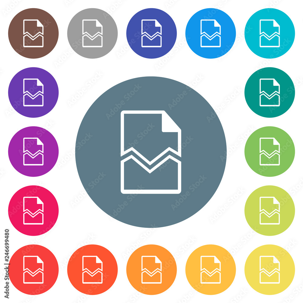 Broken page flat white icons on round color backgrounds Broken page flat white icons on round color backgrounds