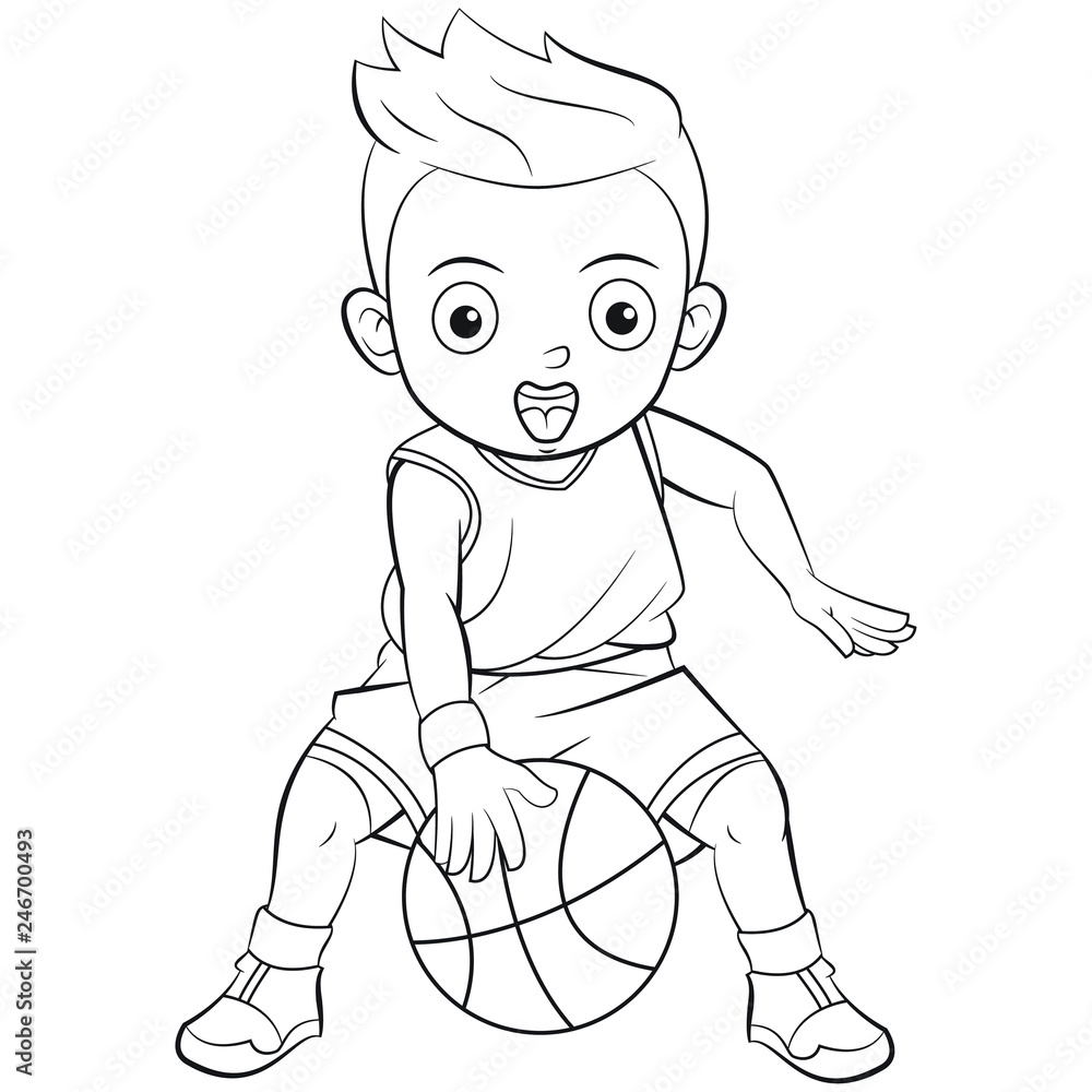 Fototapeta premium Cartoon playing basketball in outline