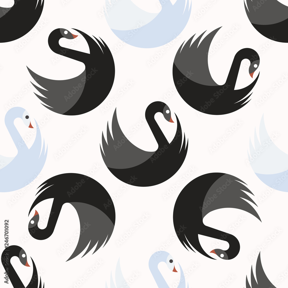 Obraz premium Seamless pattern with white and black swans turning around