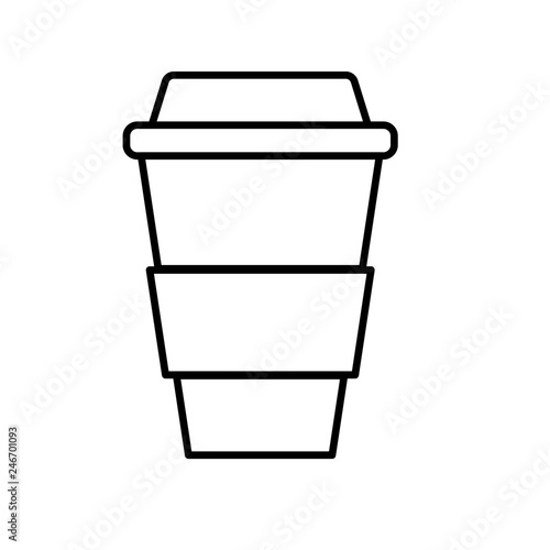 Simple abstract black and white icon of hot tasty coffee in a thermocup, paper cup for carrying with you and copy space on a white background. Vector illustration