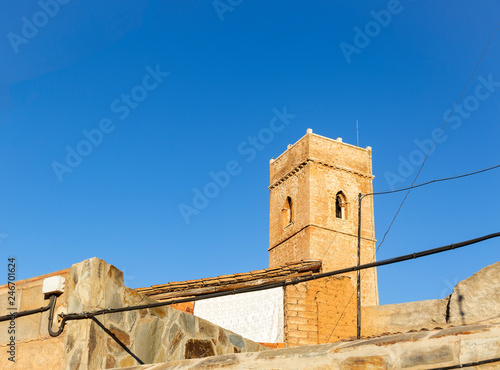 tower of the Church of San Blas in Anento village, province of Zaragoza, Aragon, Spain photo