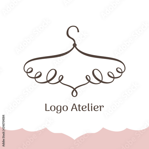 Logo for Atelier, wedding boutique, women's clothing shop. Vector template of the brand for the fashion designer. Stylized hanger of twisted lines