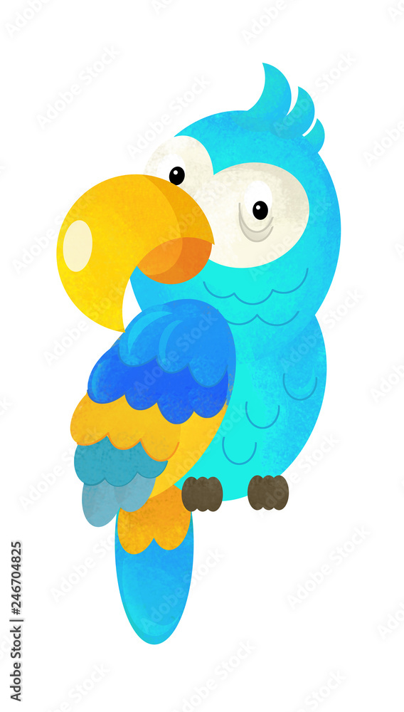cartoon scene with happy parrot on white background - illustration for children