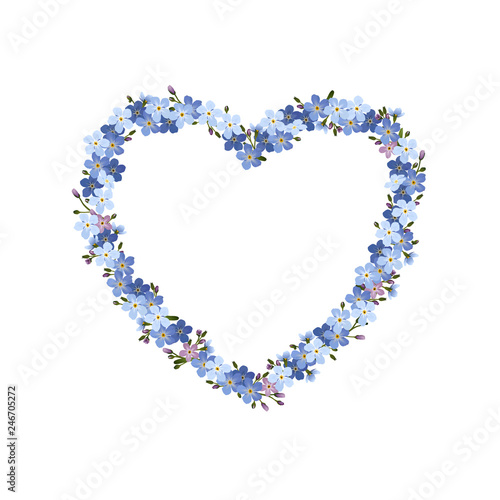 Herz mit Vergissmeinnicht Blumen, Blanko nostalgische Karte, Vektor Illustration isoliert auf weißem Hintergrund