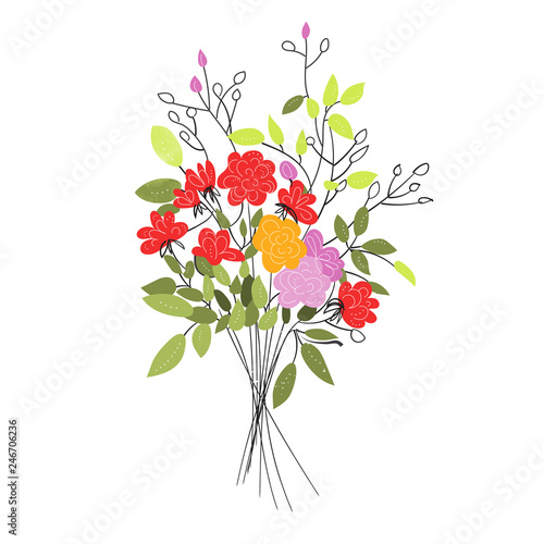 bouquet of flowers in the vase. hand drawn summer flowers. greeting card
