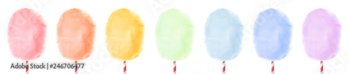 Set of different colorful yummy cotton candy on white background