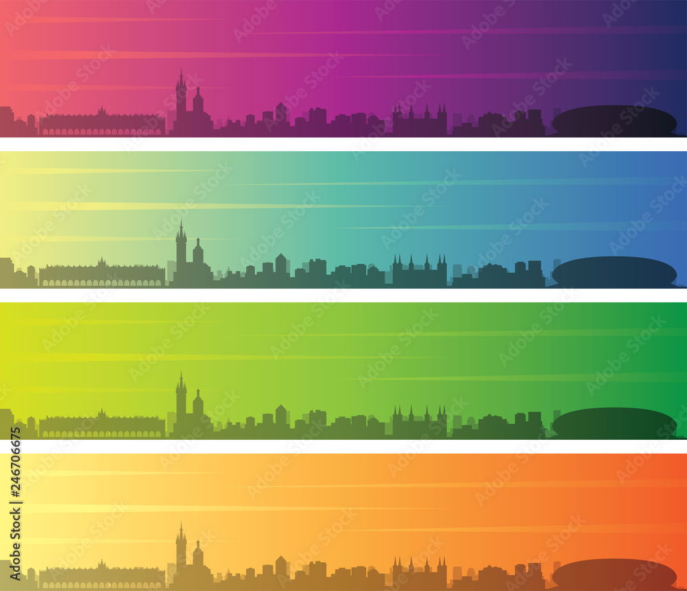 Krakow Multiple Color Gradient Skyline Banner