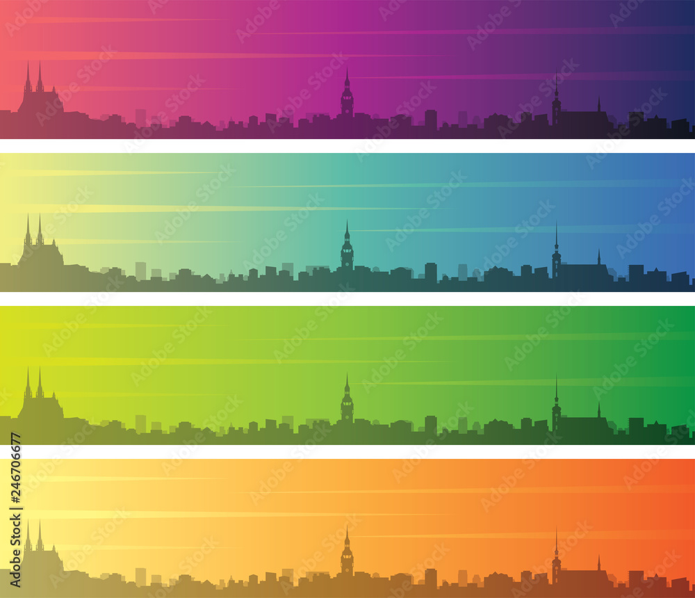 Brno Multiple Color Gradient Skyline Banner