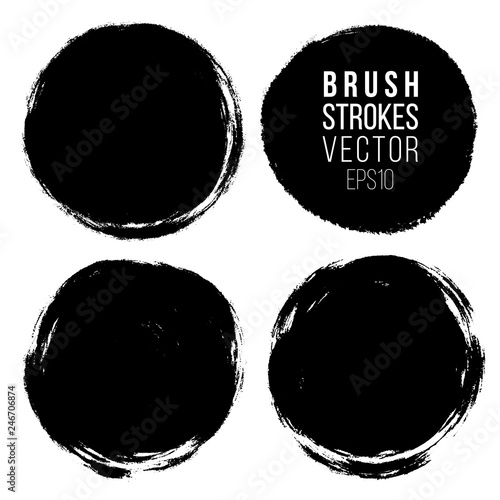 Vector set of hand painted circles for backdrops. Monochrome artistic hand drawn backgrounds. Hand drawn stains round shape set.
