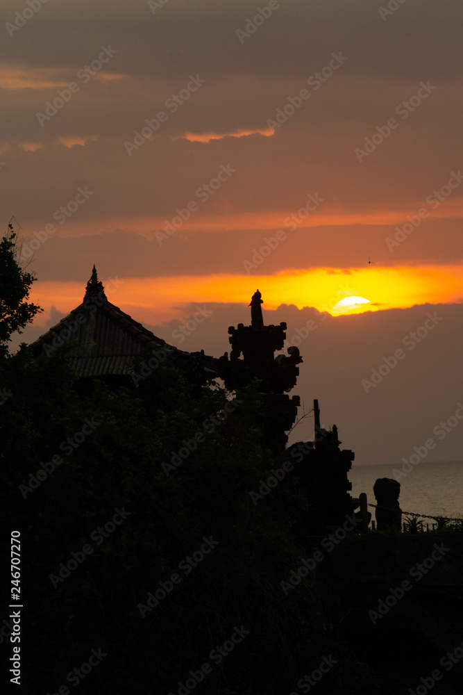silhouette of temple at sunset. Tanah Lot, Bali