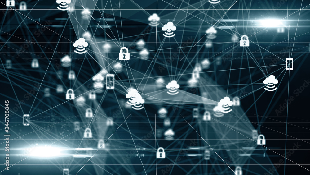 Naklejka premium Safe secure cloud computing information technology mobile internet network